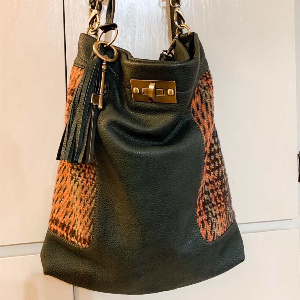 Fabric & leather square satchel purse